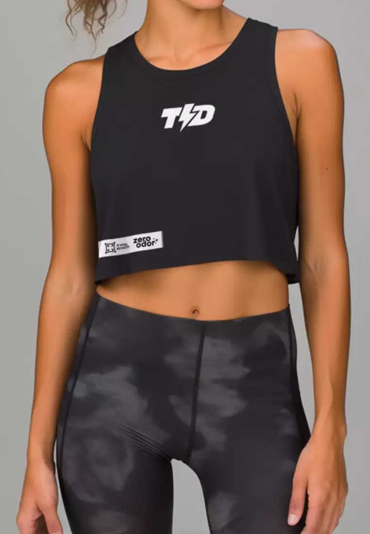 LSC18 Crop Tank Top Tee Gym Crossfit Td Bolt Zero Odor 4way stretch Hitam
