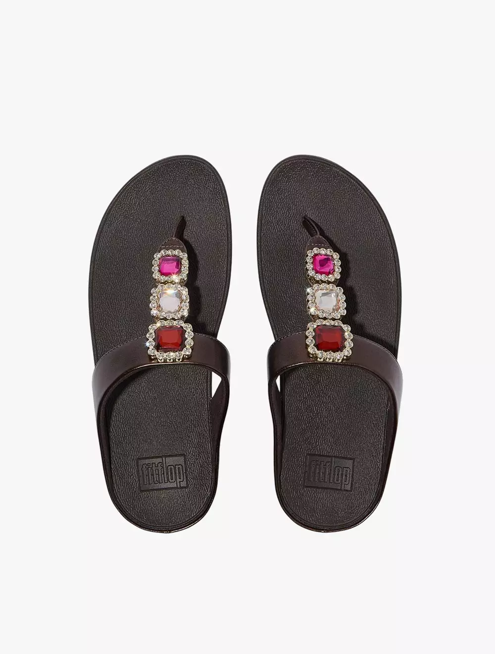 Fitflop Fino Crystal-Jewel Toe-Post Sandals - Metallic Chocolate Brown