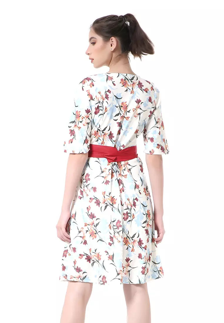 Rachel Dress Kasual Wanita Lengan Pendek Floral Motive Material Chiffon ORIGINAL - Multicolor