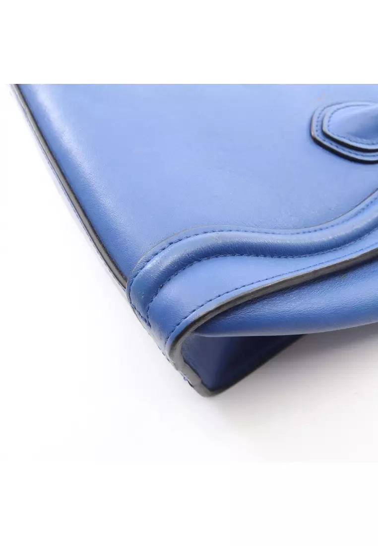 Pre-Loved Celine luggage nano shopper Handbag leather blue 2WAY