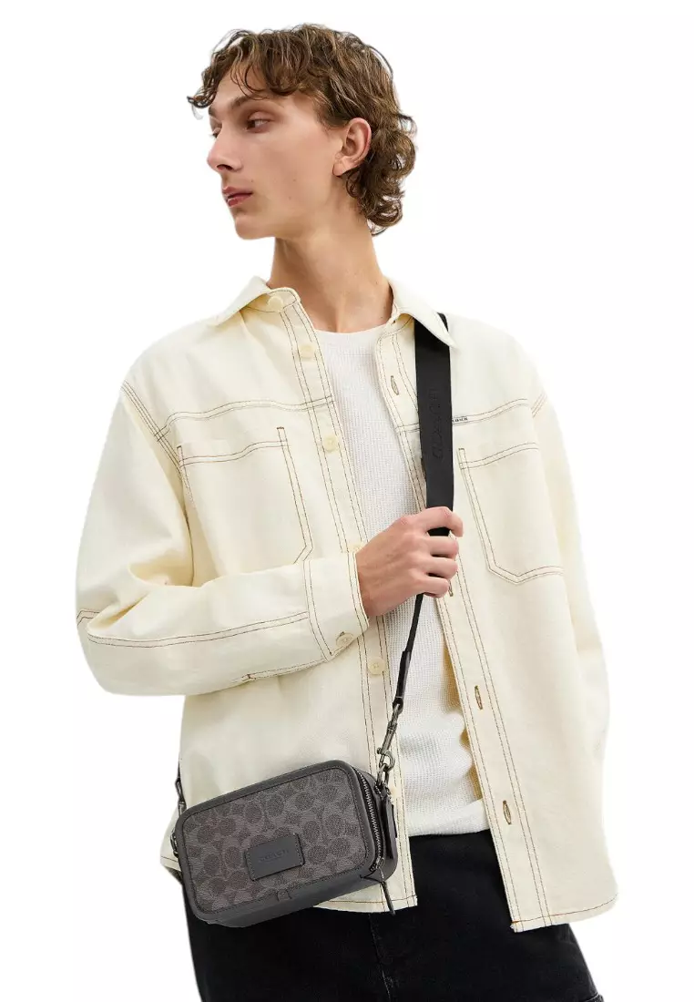 Mens Wyatt Crossbody Bag In Signature Canvas - Grey/Charcoal