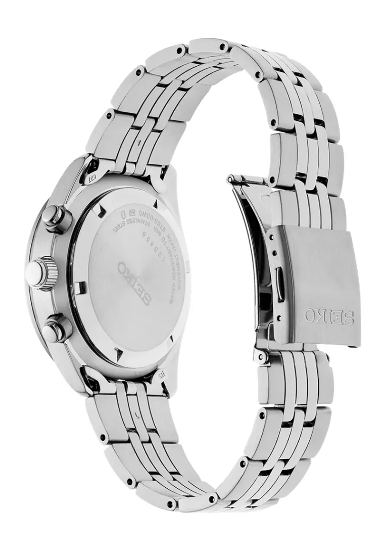 Seiko Gent Conceptual Chronograph Black Dial Stainless Steel Band Motor Sports Design Quartz Watch SSB429P1