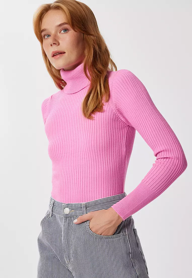 Turtleneck Ribbed Lycra Sweater