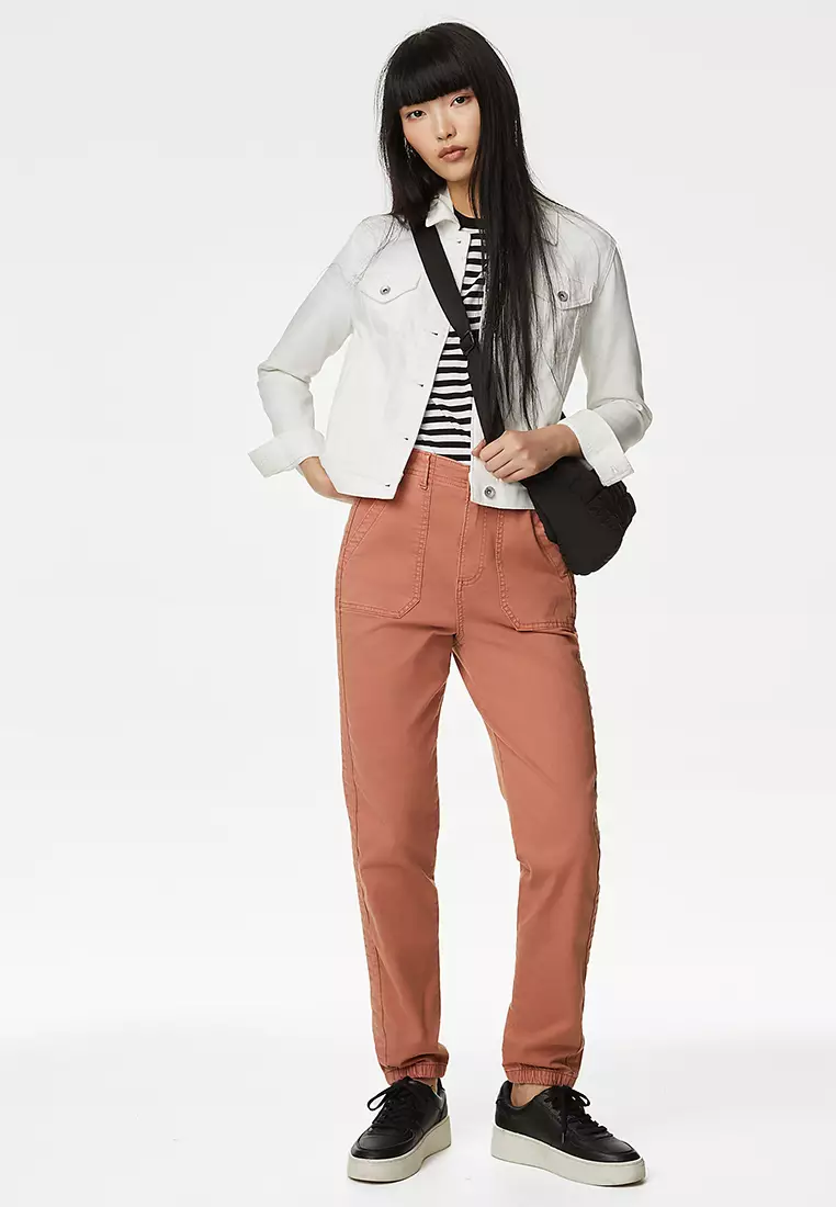 Cotton Blend Slim Fit Ankle Grazer Joggers