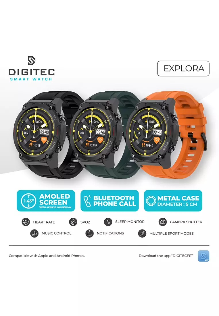 Digitec Explora - Smartwatch - Jam Tangan Pintar Pria - Black - Rubber Strap