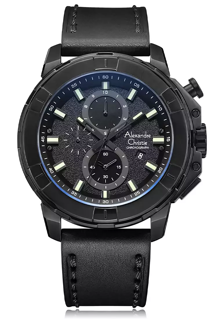 Alexandre Christie - Jam Tangan Chronograph Pria - Black - Leather Strap - 6588 MCLIPBA