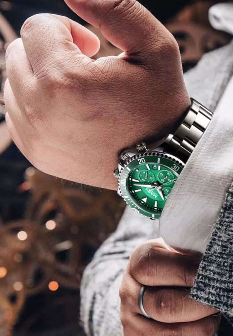 Unisex Alloy Chronograph Quartz Watch, 45mm, Stainless Steel Bracelet