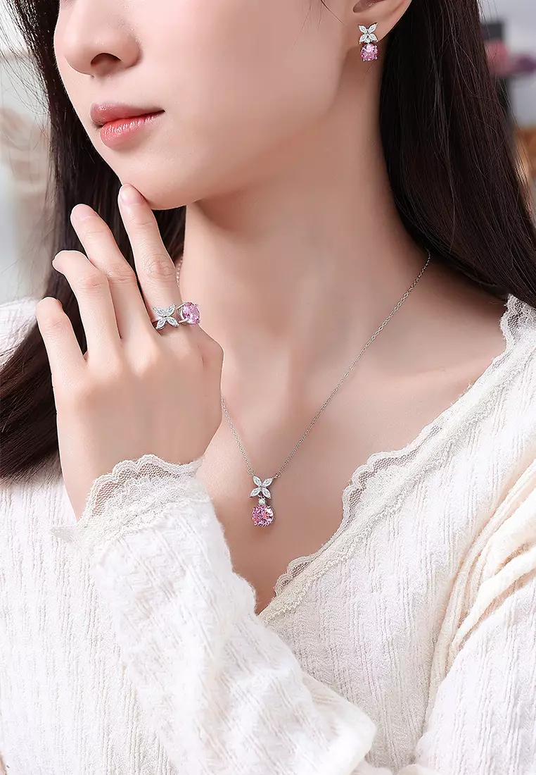 Perhiasan 1 Set  Cincin/Anting/Kalung Perhiasan Set Original Lapisan Tahan Pudar Wanita