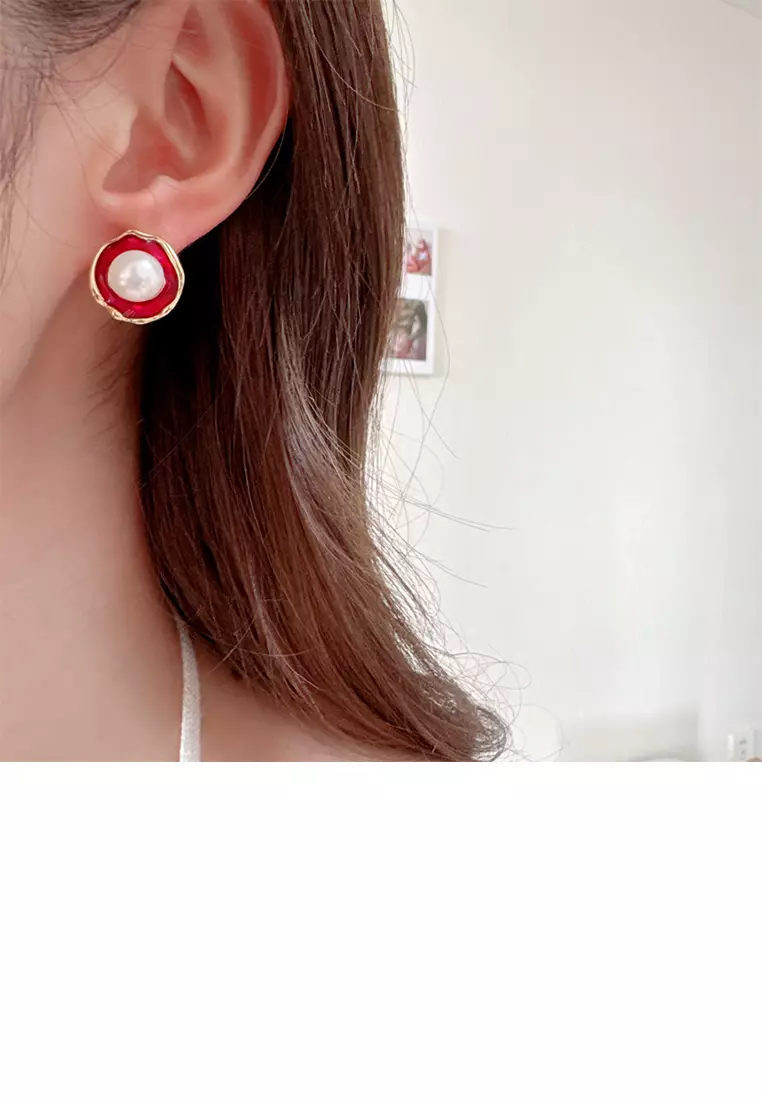 Buy Glamorousky Simple and Fashion Plated Gold Enamel Red Round