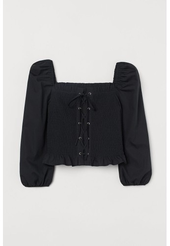 H&M black Smocked blouse A5E93AA3097F1BGS_1