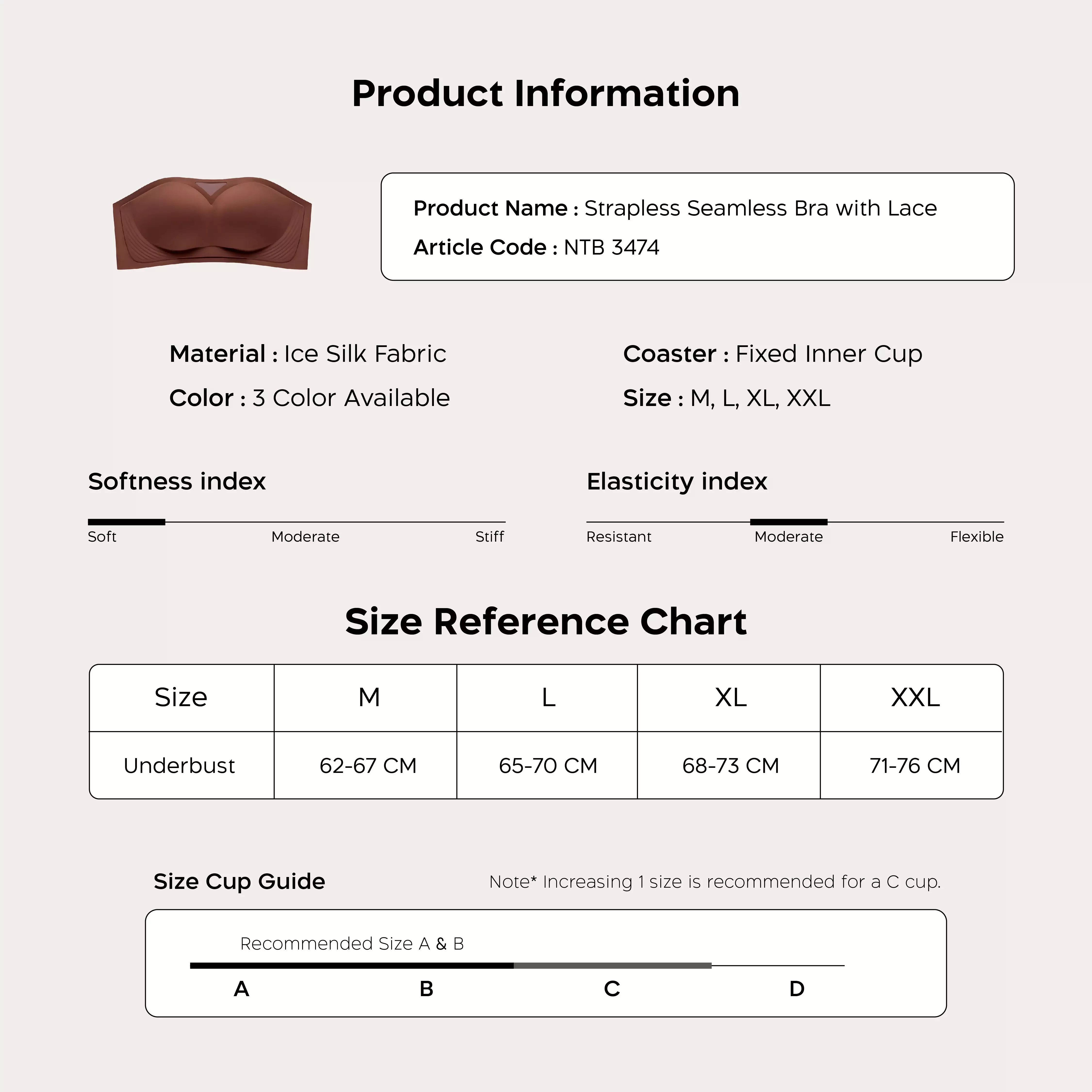 Nathalie Wireless Strapless Bra NTB 3474 - Coklat