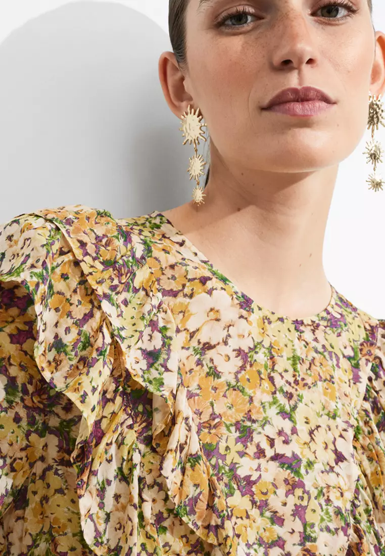 Ruffle-Trimmed Midi Dress