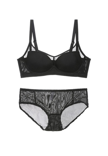 ZITIQUE black Women's Minimalist Plain See-through Nylon Lingerie Set (Bra and Underwear) - Black 7BCF1US28D68C3GS_1