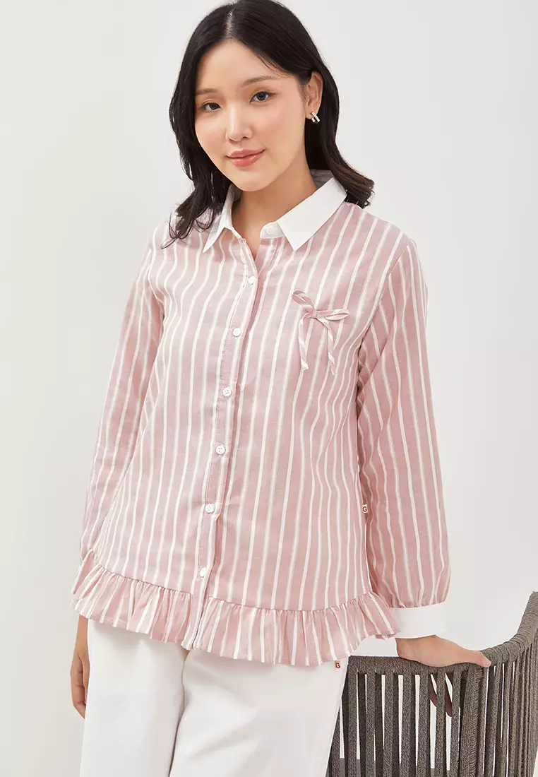 Jual Graphis GRAPHIS Striped Ruffle Collared Shirt Original 2025 ...