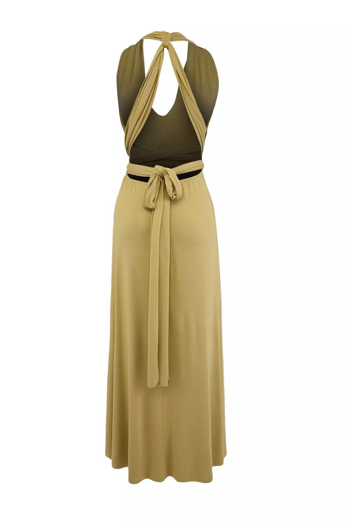 Light Khaki Knitted Maxi Beach Dress With Tie Detail Tbess21El2992