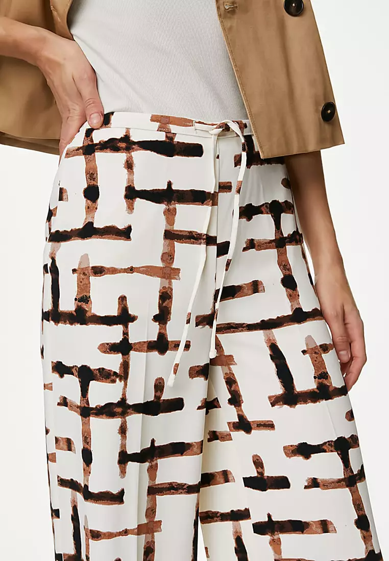 Printed Drawstring Wide Leg Trousers