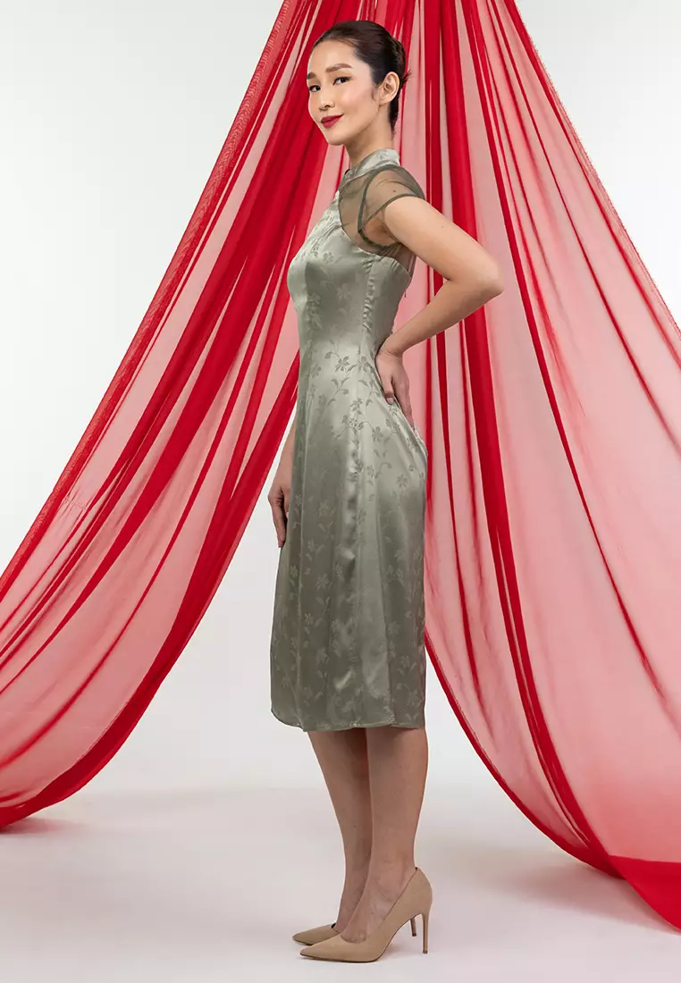 Chiffon Sleeved Cheongsam Dress