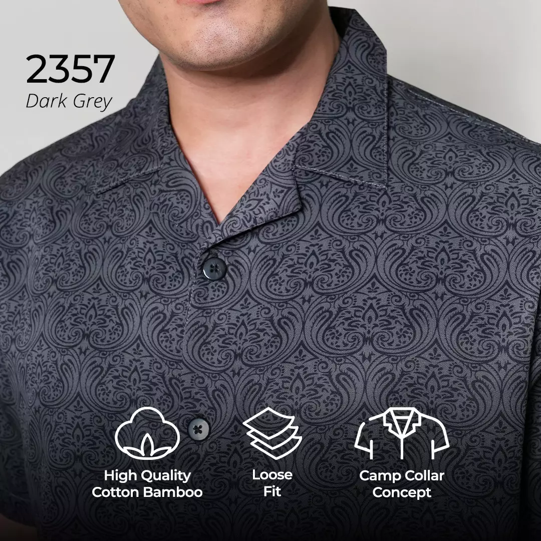 Casella Kemeja Lengan Pendek Kerah Terbuka | Cuban Camp Bowling Collar Xantif Edition 2357 Dark Grey