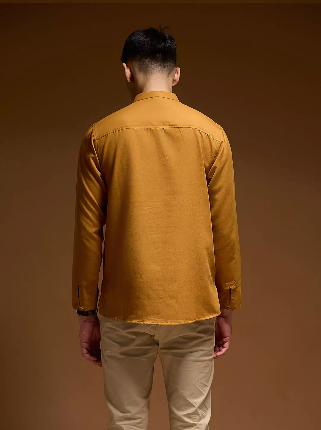 OXCON Kemeja koko Tangan Panjang Collarless Azfar Teracotta