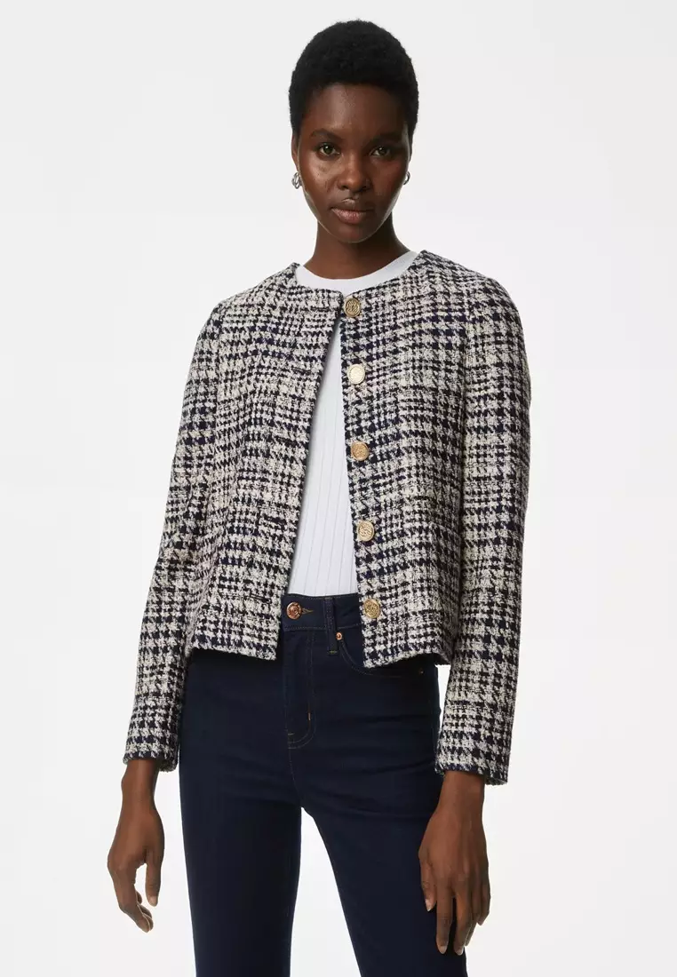 Short collarless jacket clearance
