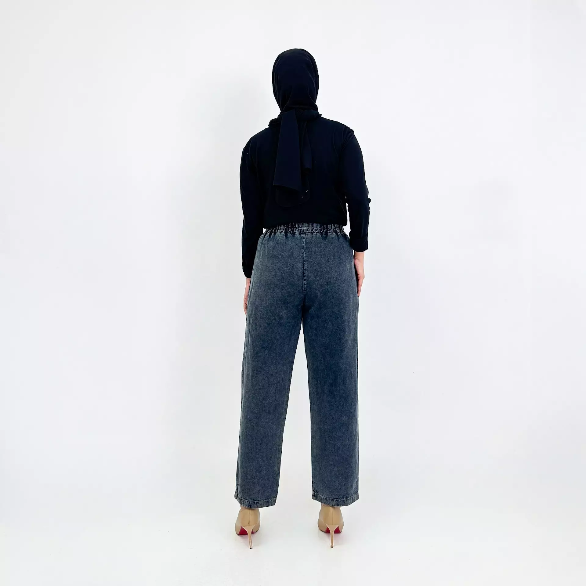Ina Baggy Denim Pants SNOW BLACK Celana Panjang Soft Jeans Wanita 