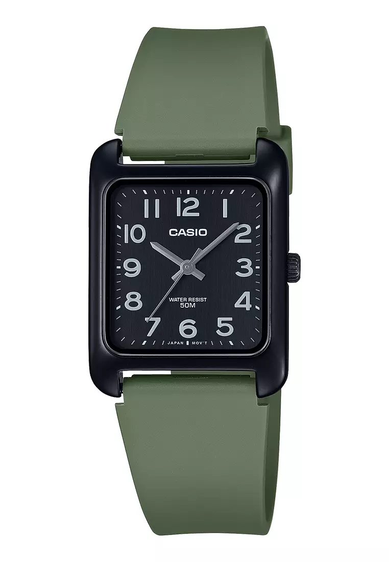Casio MTP-B175-3BV - Jam Tangan Analog Wanita - Black Aluminium Case - Green Resin Strap