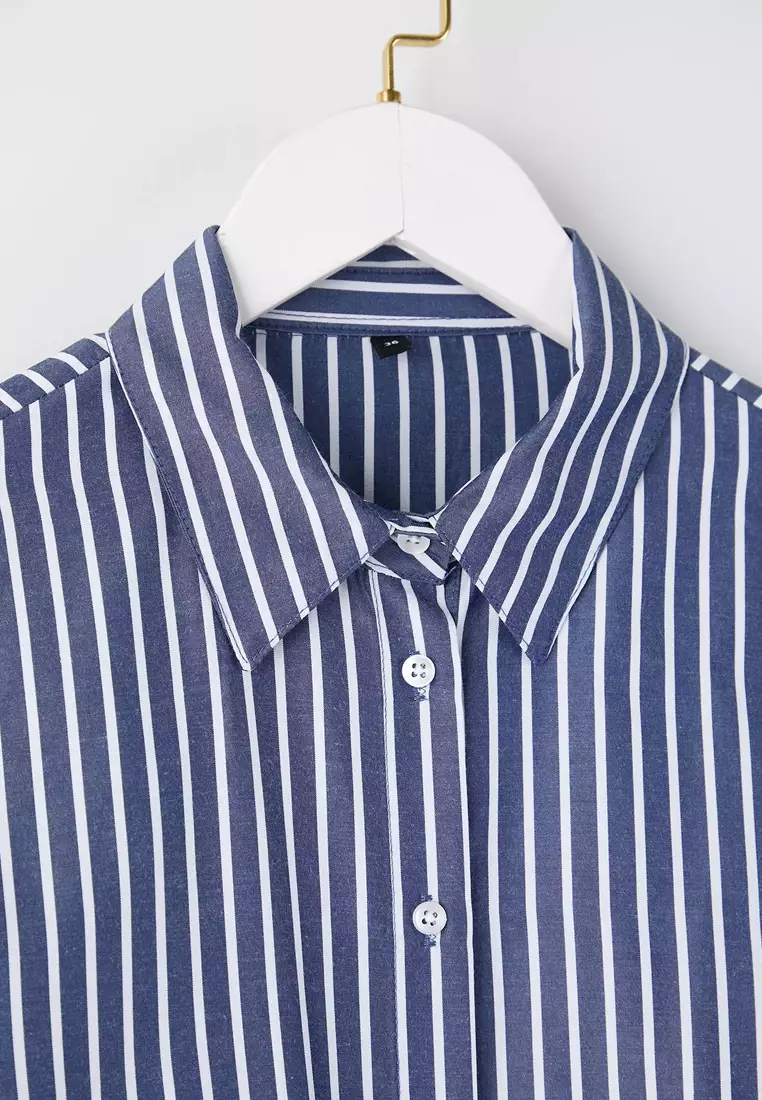 Navy Blue-White Corset Detailed Fitted Waist Shirt Twoaw26Go55