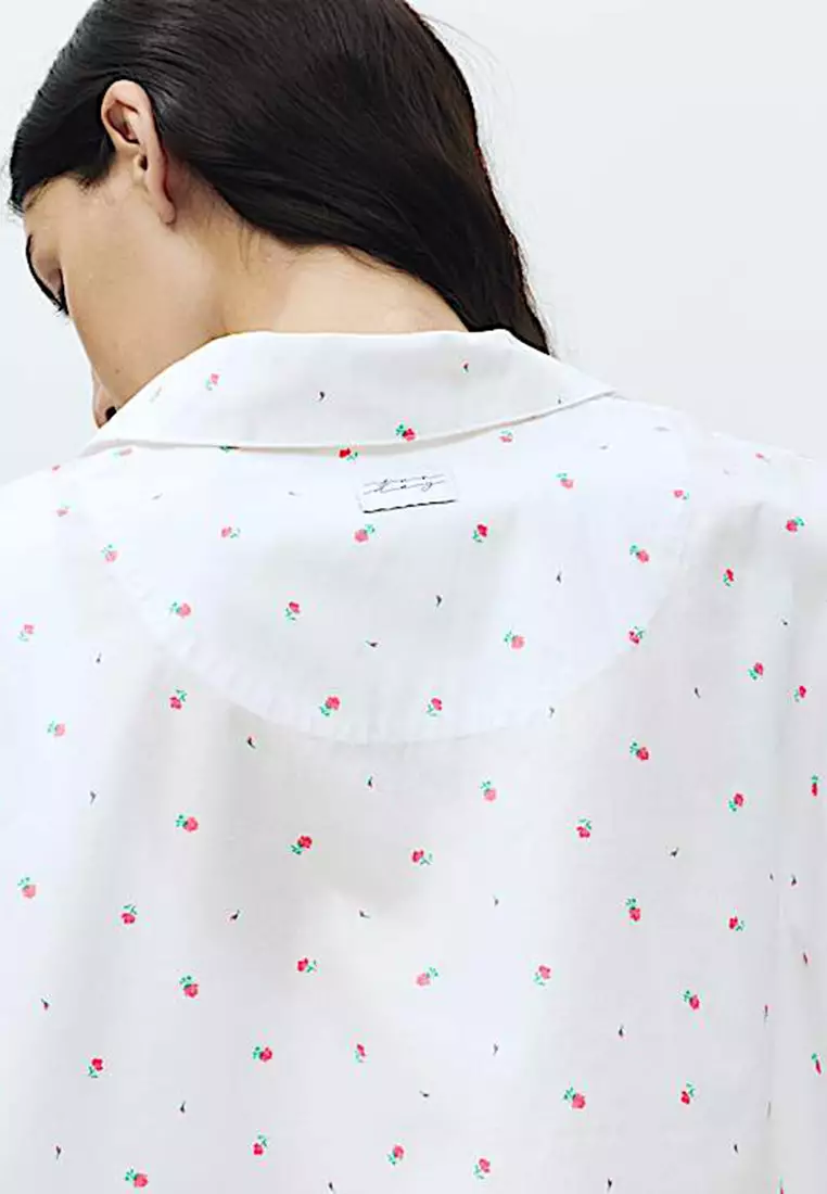 Pure Cotton Floral Cropped Lounge Shirt