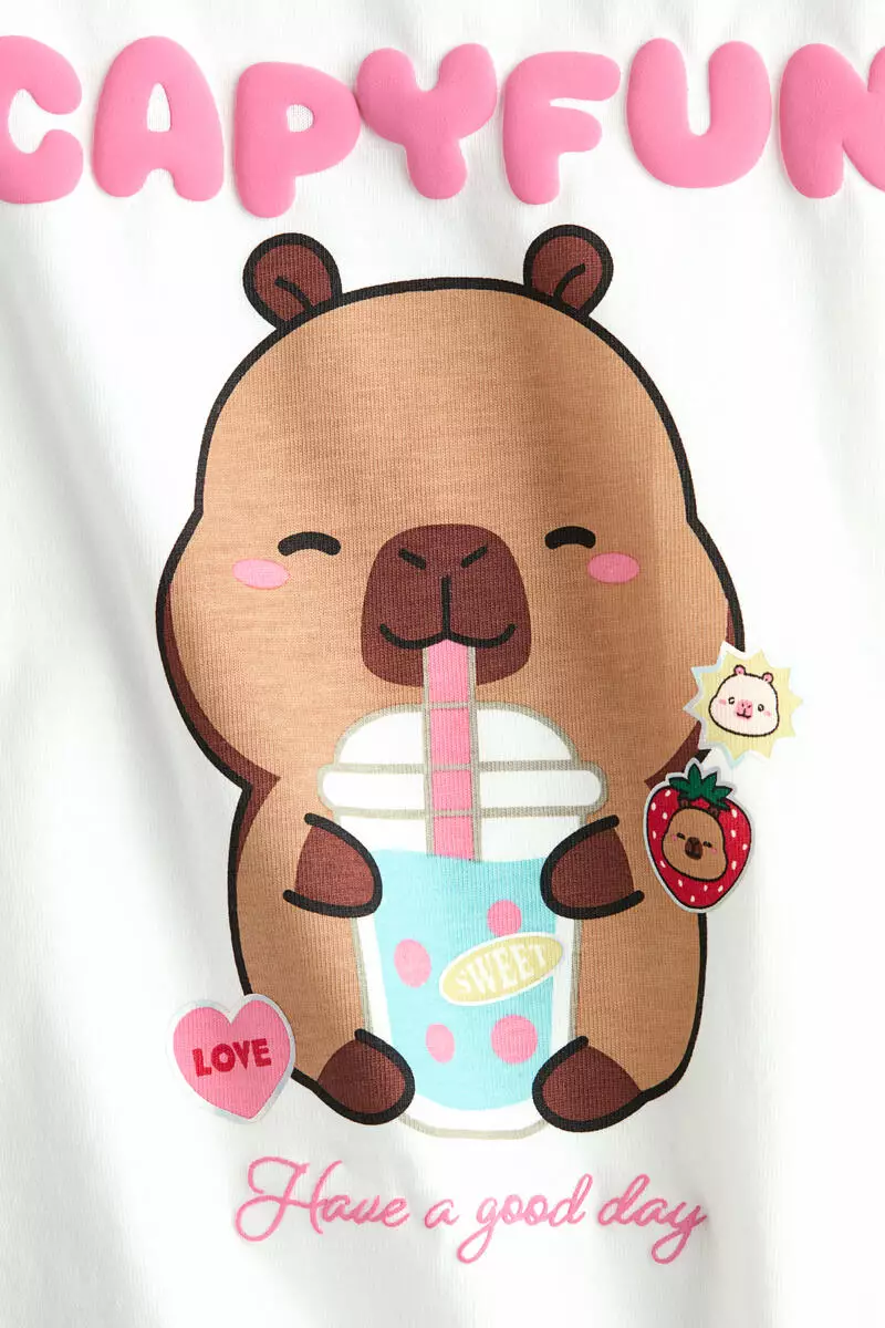 Print-motif cotton T-shirt