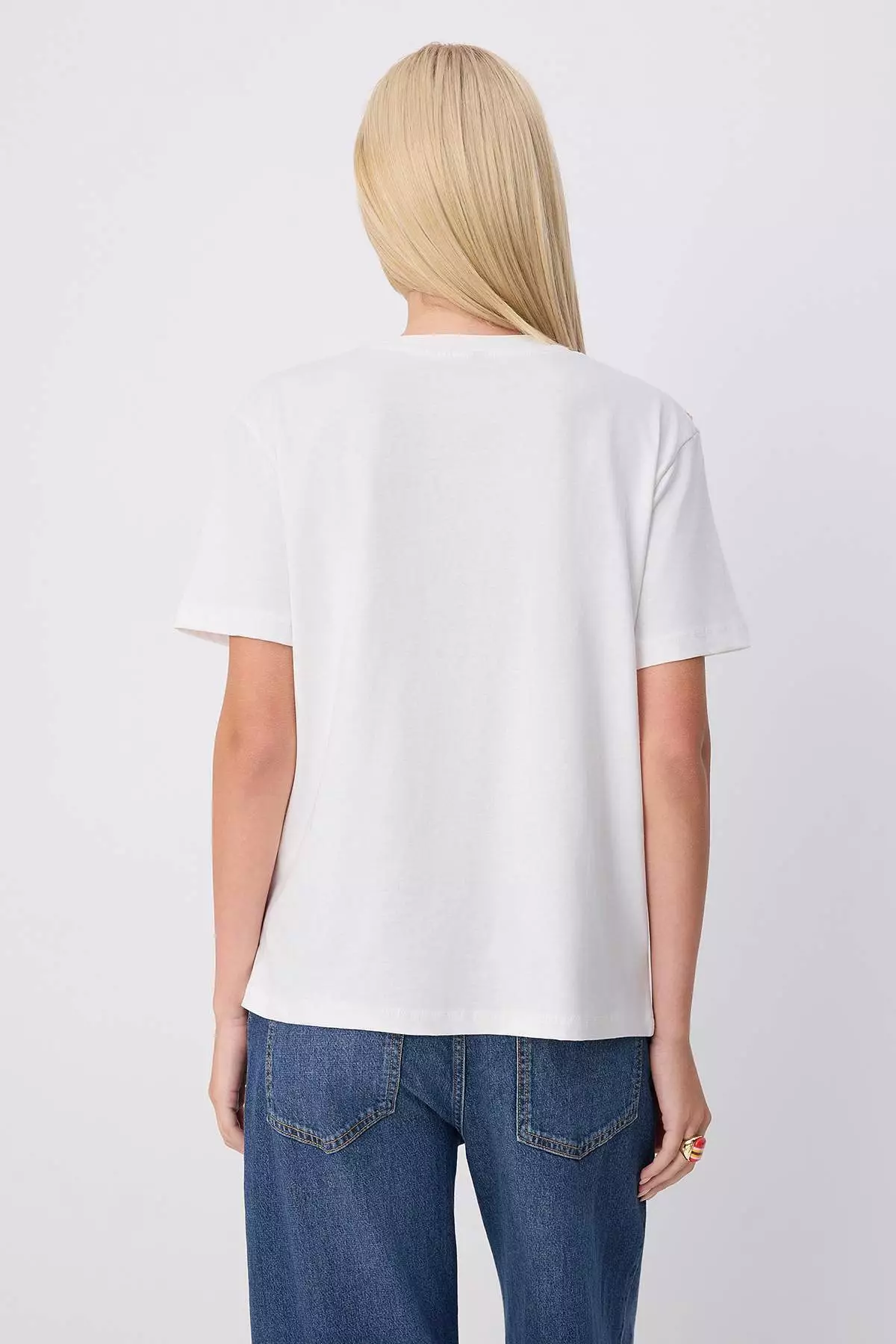 Ecru Plain Oversize Crew Neck T-Shirt With Tie Detail Long Soft Knitted T-Shirt