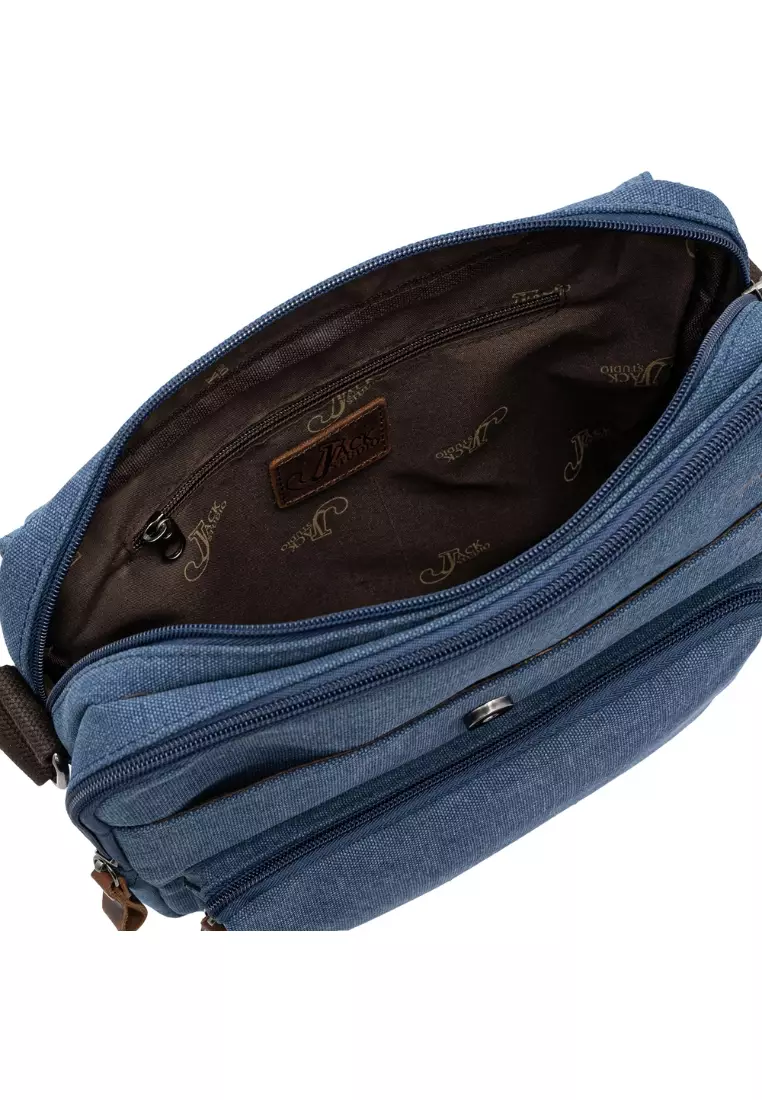 Jack Studio Men's Canvas Leather Casual Small Messenger Shoulder Bag BAD 21003