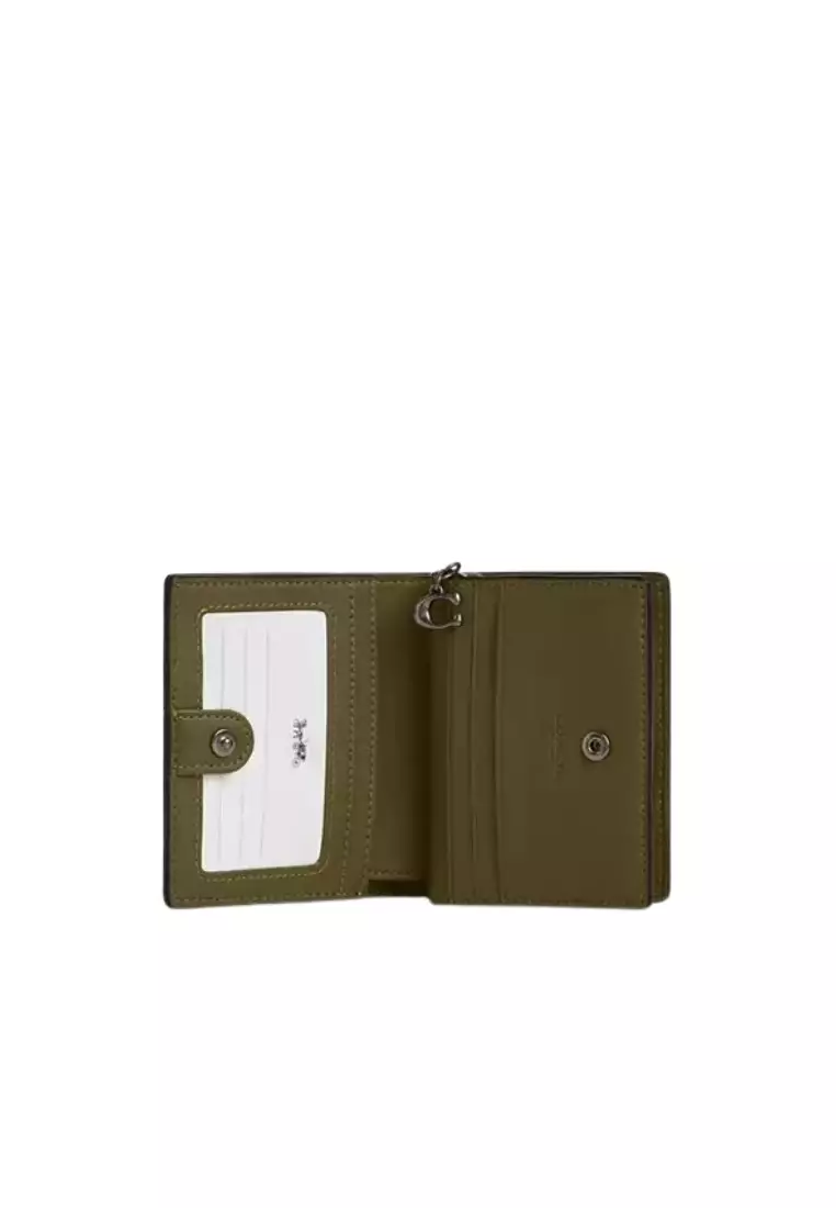 Coach Snap Wallet With Patchwork And Snake Print In Olive Multi CCL77