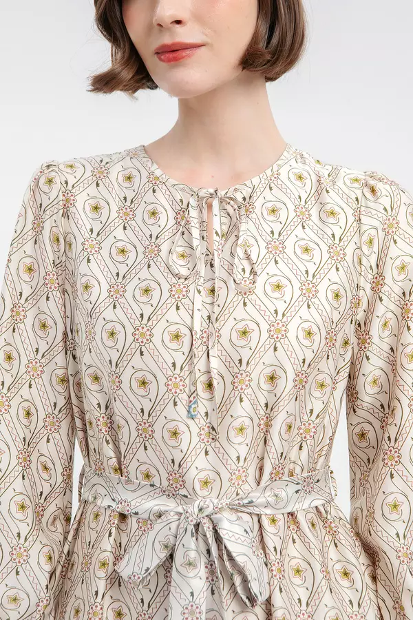 MINIMAL - Thalina - Gamis Motif Geometris - Beige Colour Beige