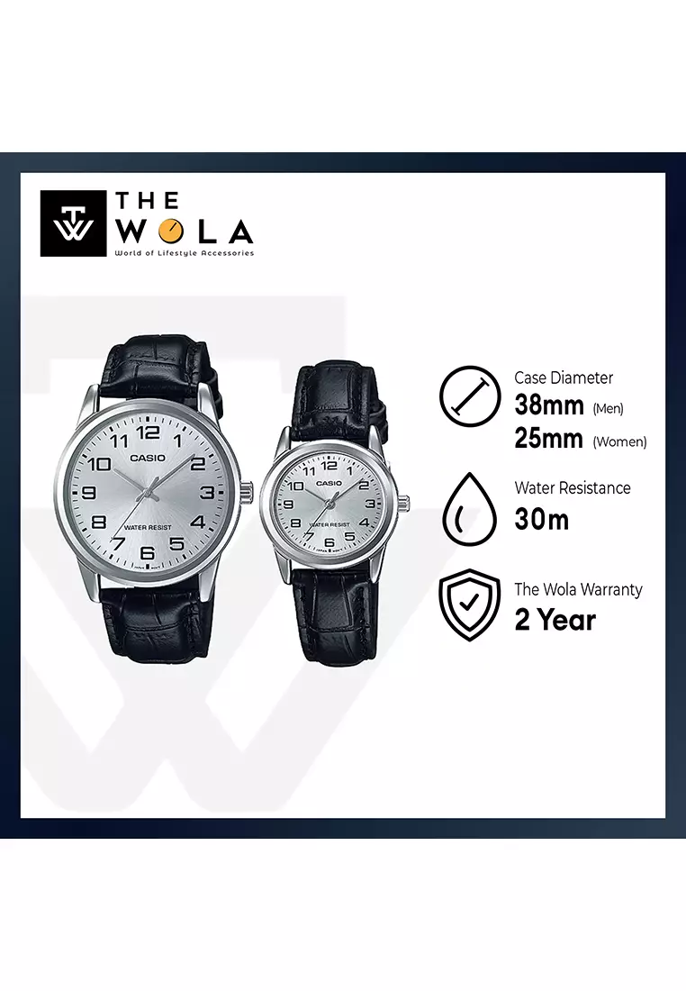 Couple Analog Watch MTP/LTP-V001L-7B Black Leather Strap