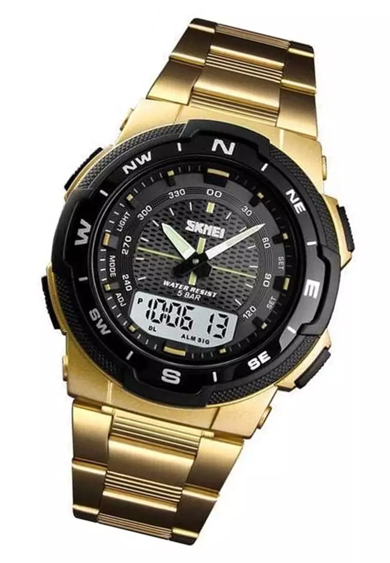 Jam Tangan Kasual Digital Analog Pria Waterproof Many Function Strap Tali Material Stainless Steel II99 ORIGINAL