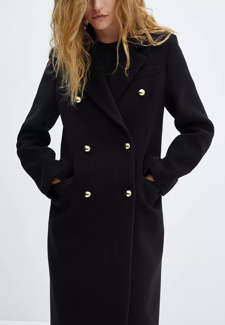 Buttoned Wool Double-Breasted Coat