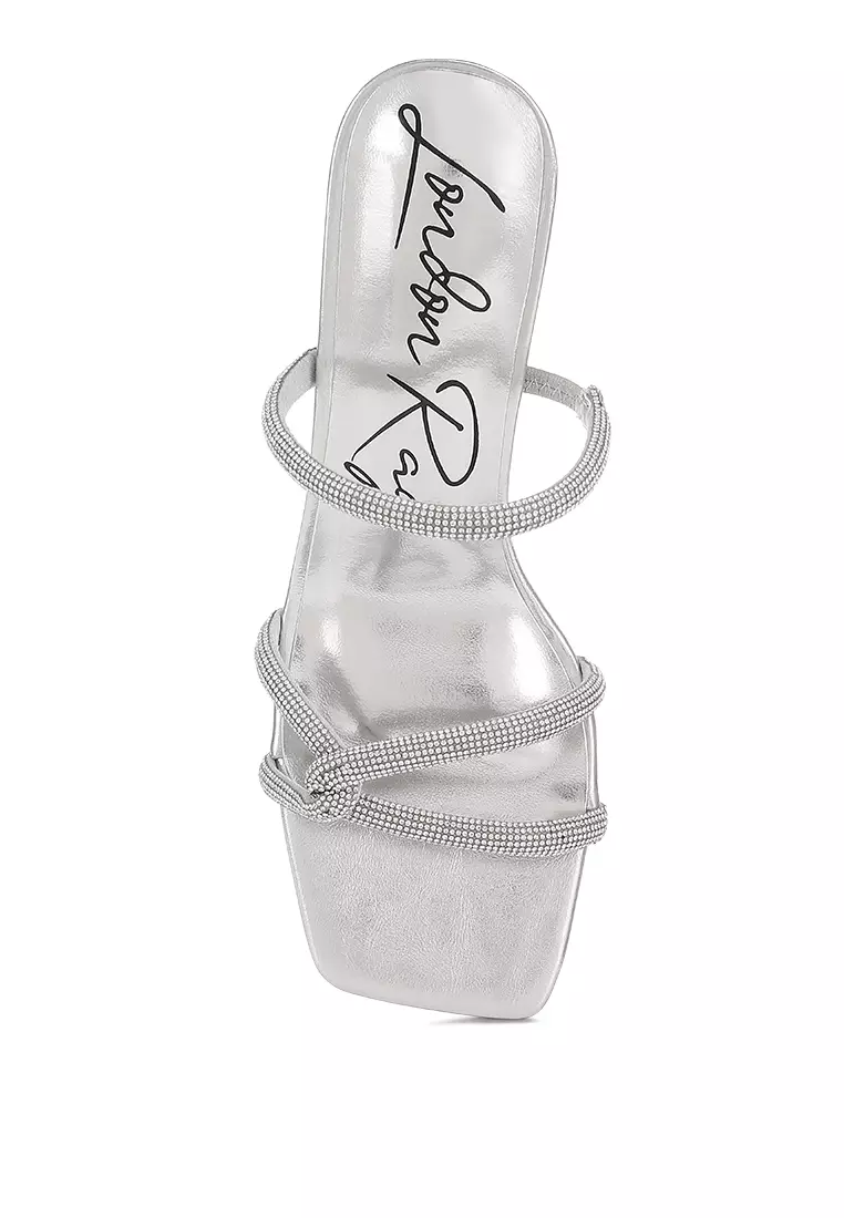 Rhinestone Block Heel Sandals in Silver