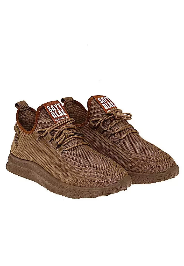 Chayton Sepatu Olahraga Pria Sneakers Casual Sport Shoes Motif Polos Material Flyknit Mesh ORIGINAL - Brown
