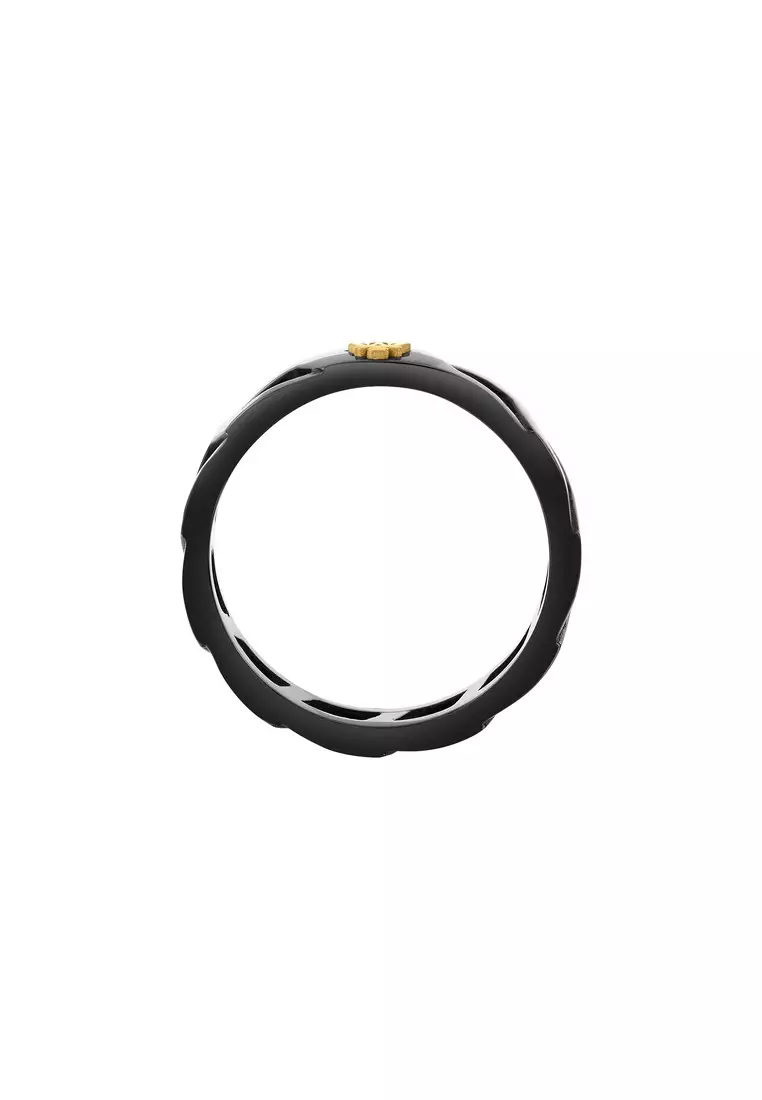 MASERATI CERAMIC RING ,Men's Jewels ,Stainless Steel, CERAMIC BLACK, Gold Logo, JM334AVD51019