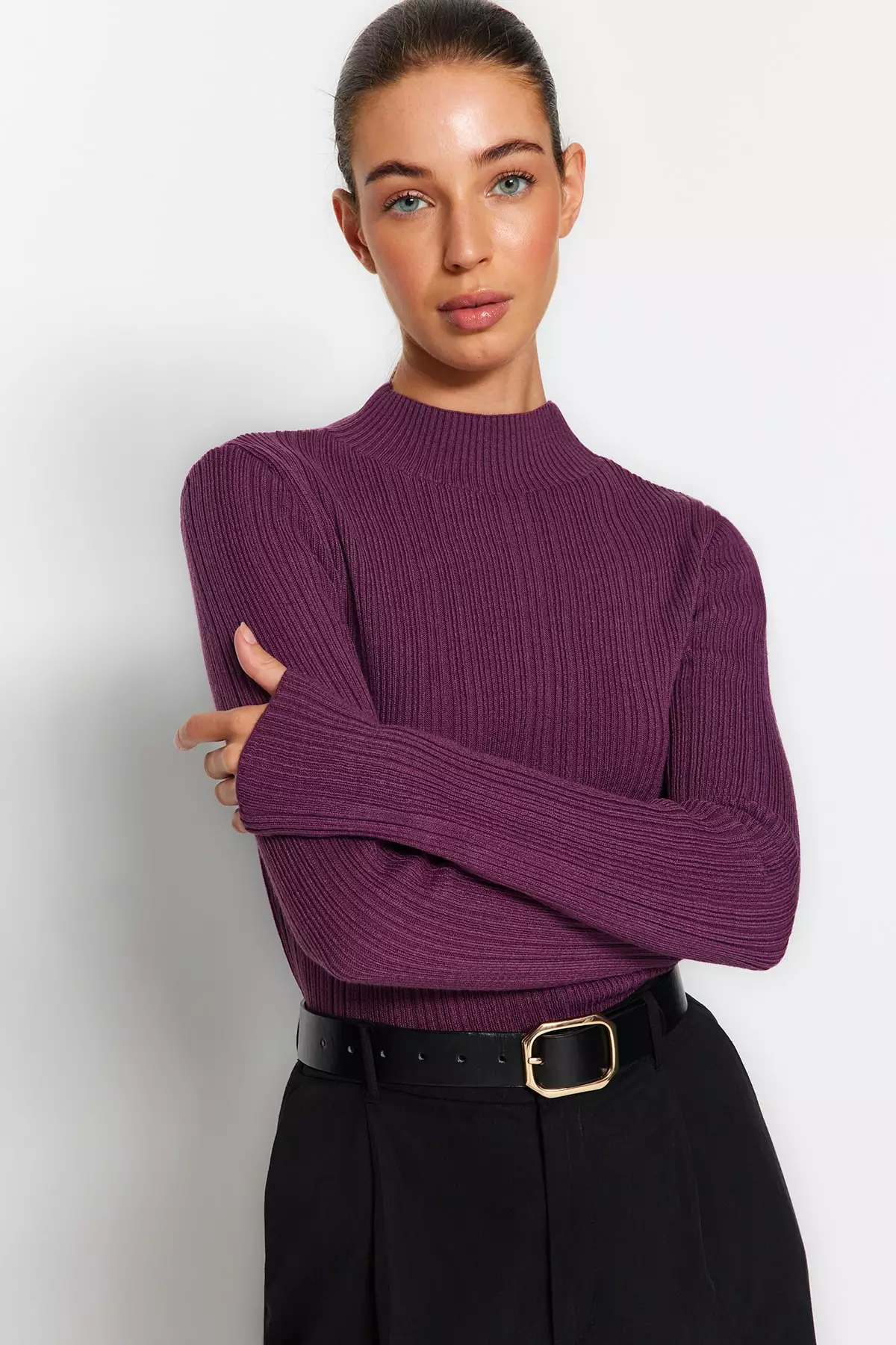 Stand-Up Collar Knit Sweater