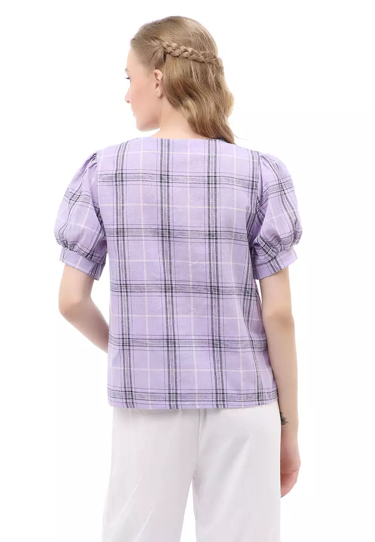 Holly Atasan Kasual Kemeja Crop Top Wanita Lengan Pendek Material Cotton ORIGINAL - Purple