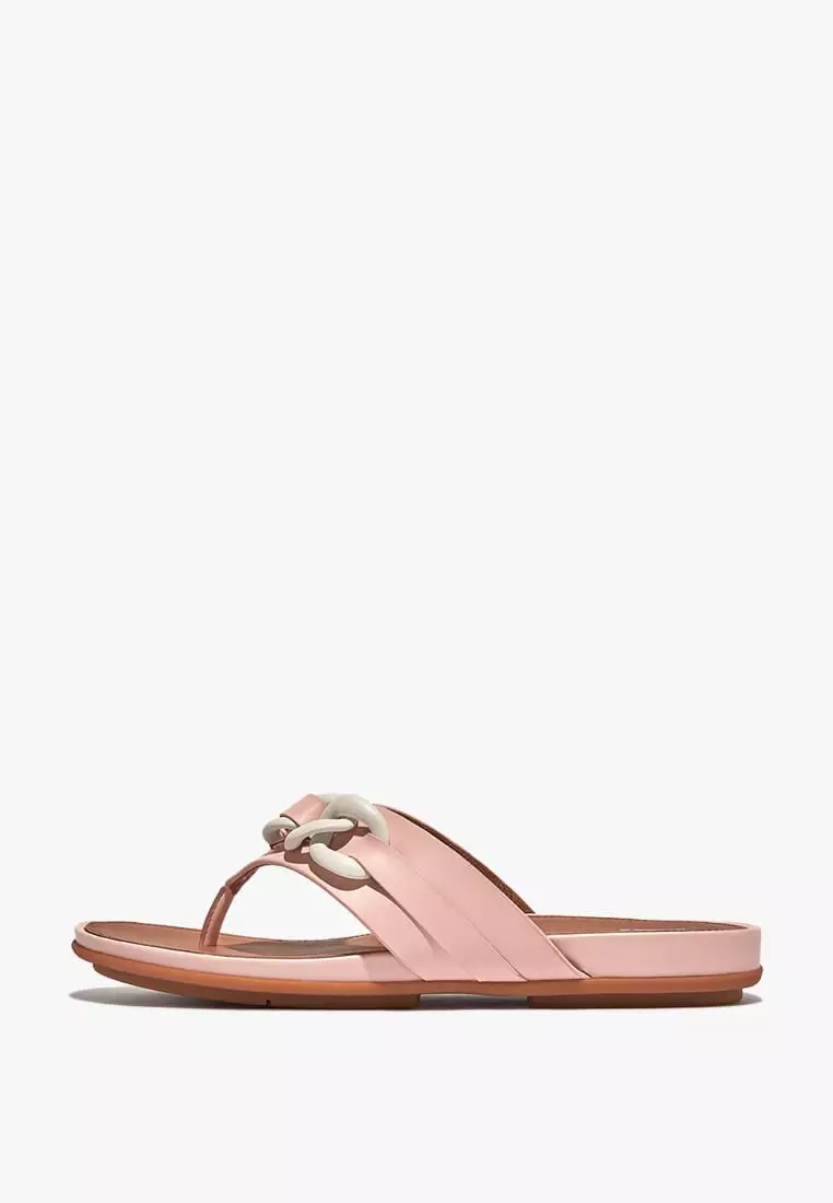 Discount on Fitflop  shoes - SKU: Gracie Rubber-Chain Leather Toe-Post Sandals - Pink Salt