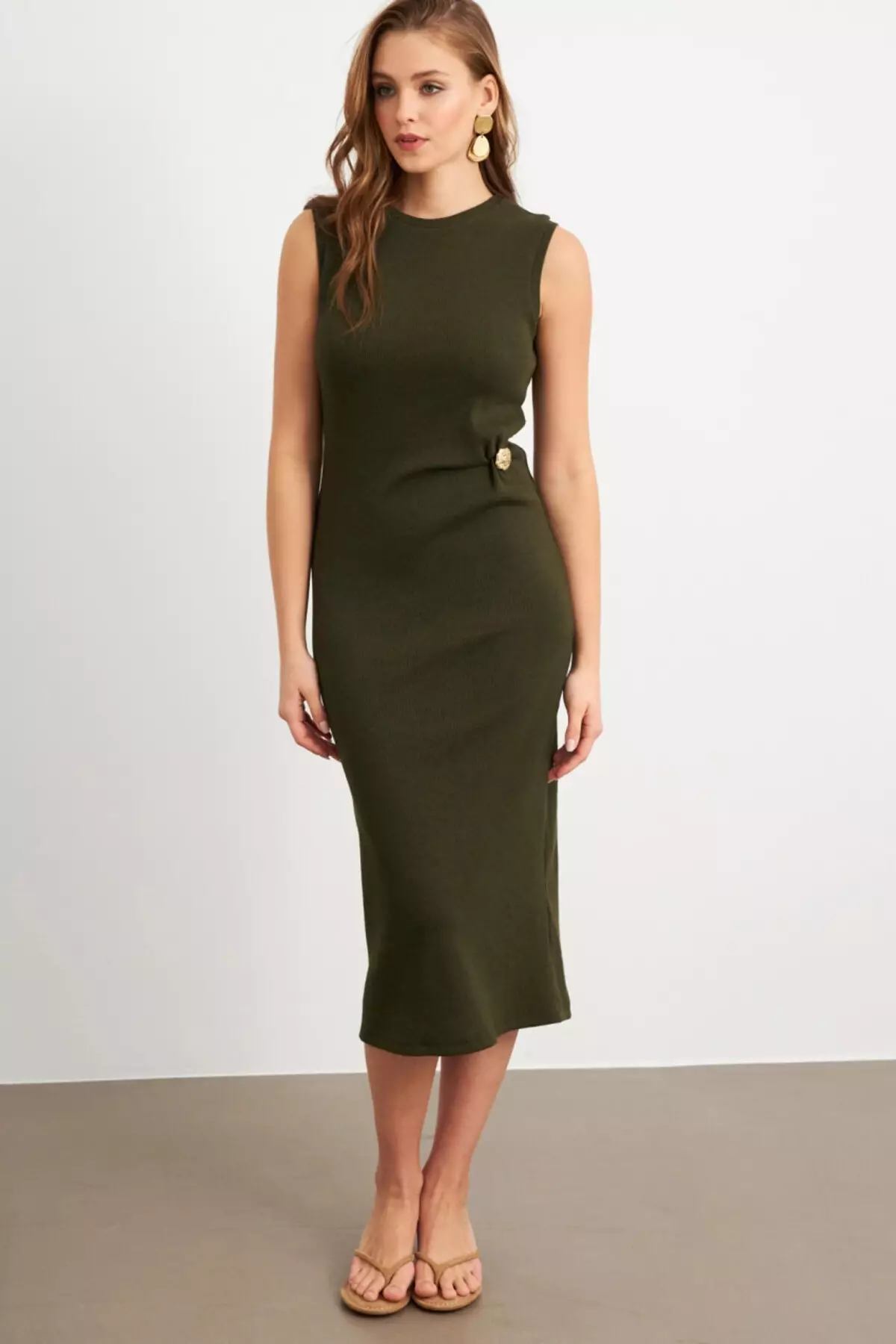 Button Detailed Midi Dress