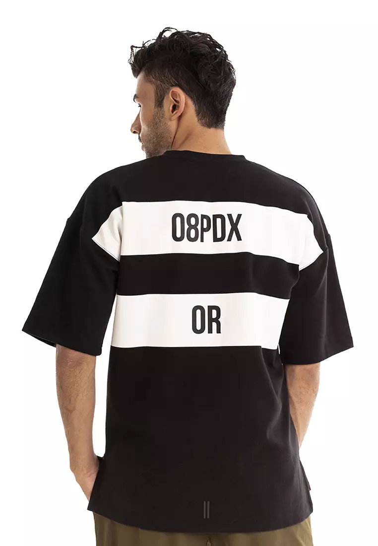 black t shirt with white border