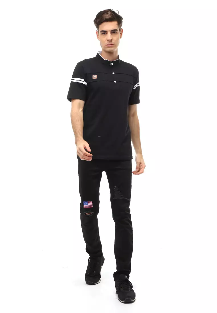 Jack Atasan Formal Kaos Polo Pria Kerah Sanghai Short Sleeve Material Cotton ORIGINAL - Black