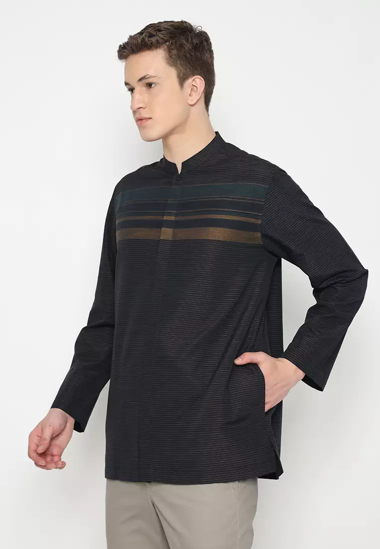 JOBB Fahim Baju Koko Pria Lengan Panjang Regular Fit Hitam