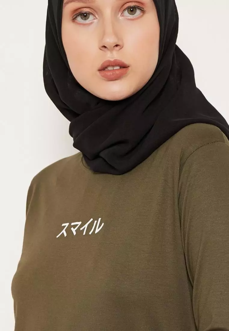 LTD04 thirdday mls katakana dateng green army hijab lengan panjang wanita