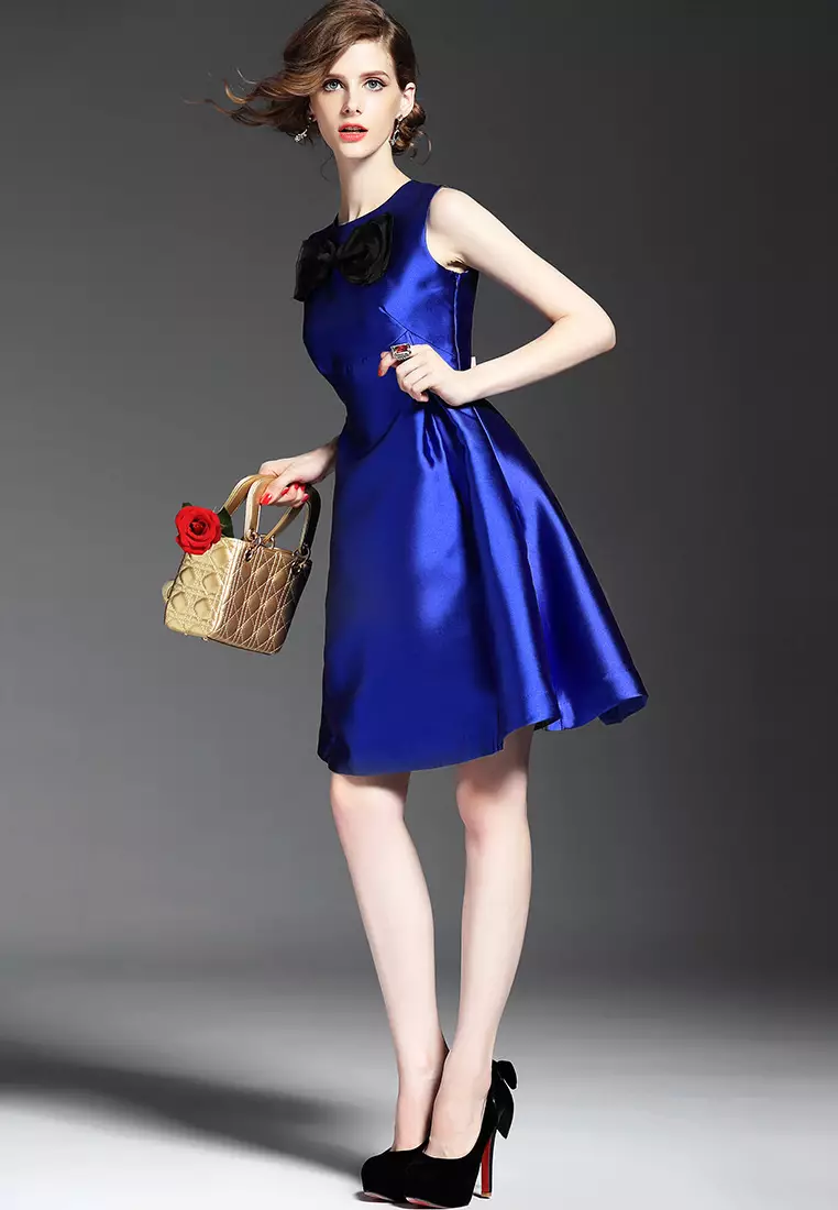 Blue Bow A Line One Piece Dress K200416032