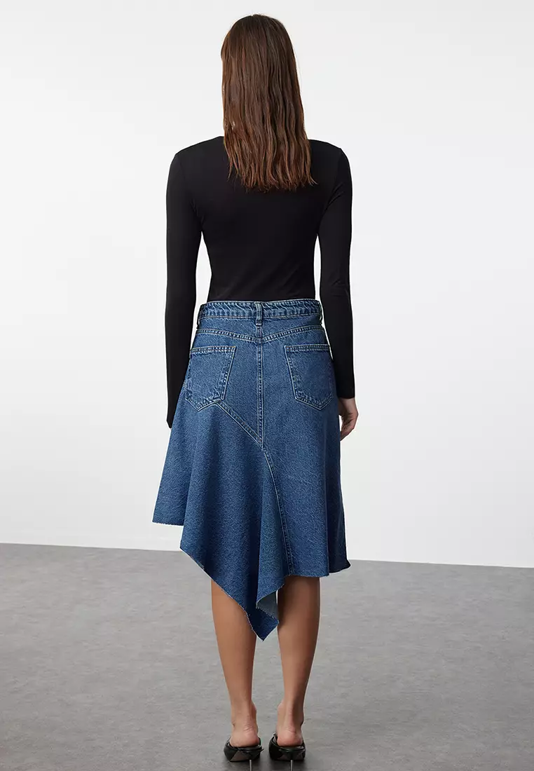 Cotton Asymmetrical Denim Skirt