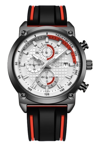LIGE black and red LIGE Chronograph Unisex IP Black Stainless Steel Quartz Watch, White Dial, Red and Black Rubber Strap 74A6EAC257748FGS_1